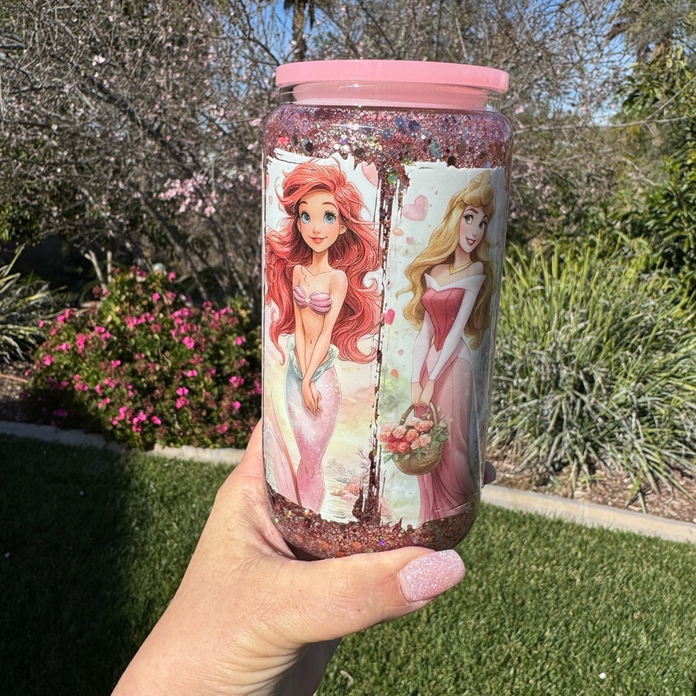 Disney Princesses snow globe glass Tumbler 16oz
